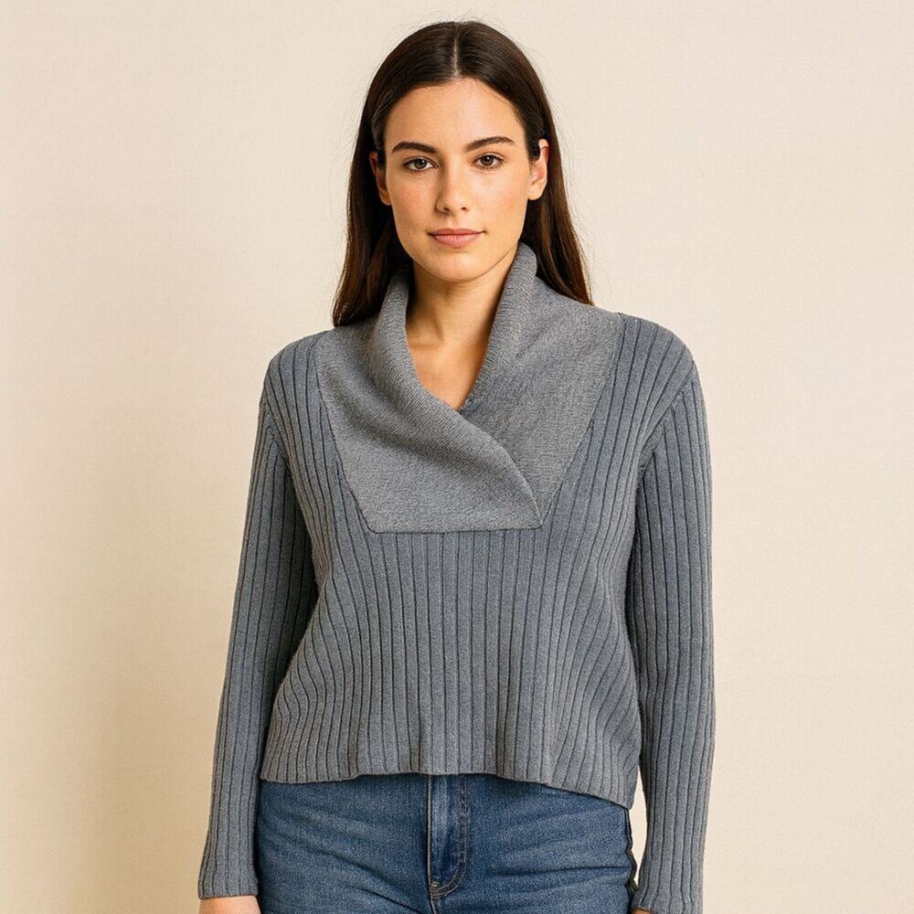 Nike Women’s Yoga Ribbed Cowl Neck Sweater Gray Long Sleeve Pullover Size S